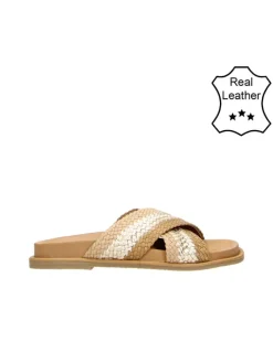 Leren pantoffels beige/lichtbruin