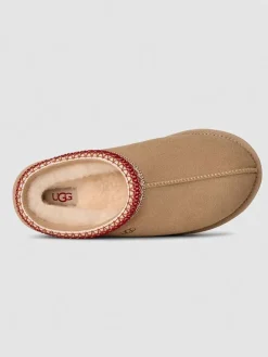 Leren pantoffels "Tasman II" beige/rood