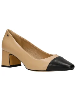 Leren pumps beige/zwart