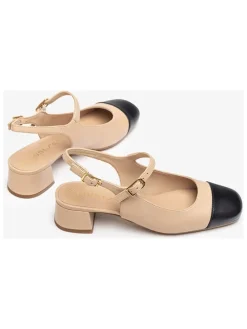 Leren pumps beige/zwart