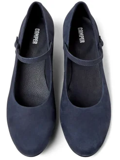 Leren pumps met riempje donkerblauw