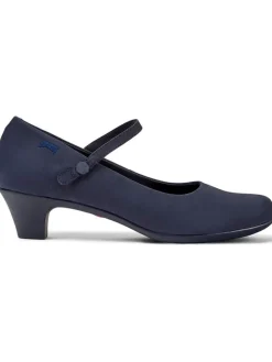 Leren pumps met riempje donkerblauw