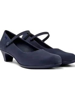 Leren pumps met riempje donkerblauw