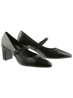 Leren pumps met riempje zwart