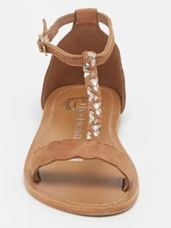 Leren sandalen "Clark" camel/goudkleurig