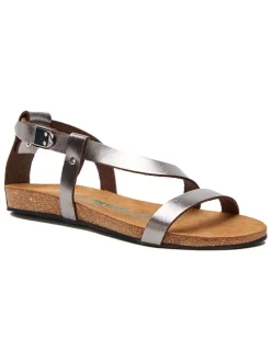 Leren sandalen zilverkleurig