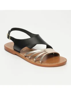 Leren sandalen zwart/goudkleurig