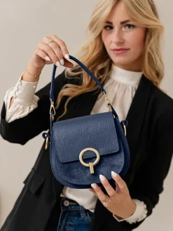 Leren schoudertas "Catona" donkerblauw - (B)20 x (H)19 x (D)9 cm