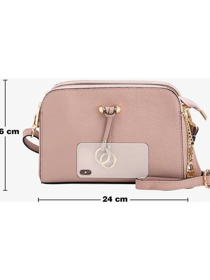 Leren schoudertas "Certosa" lichtroze - (B)24 x (H)16 x (D)8 cm