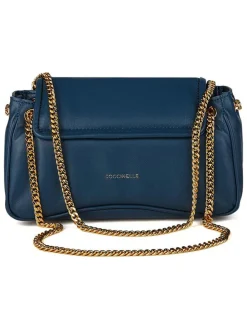 Leren schoudertas donkerblauw - (B)22 x (H)12 x (D)9 cm