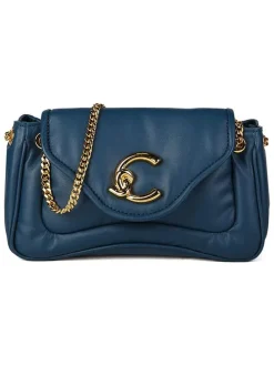 Leren schoudertas donkerblauw - (B)22 x (H)12 x (D)9 cm