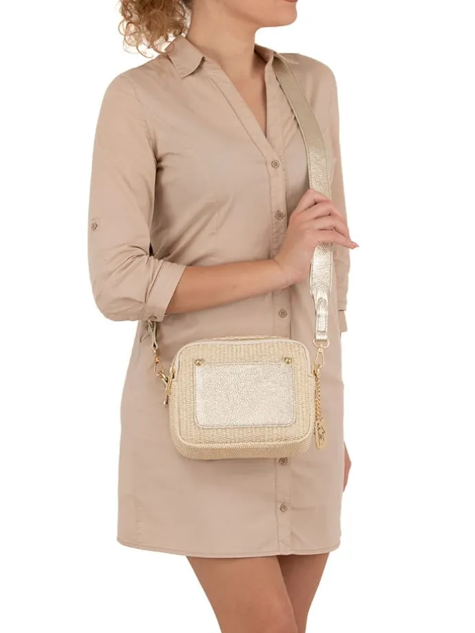 Leren schoudertas "Ilaria" beige - (B)20 x (H)17 x (D)8 cm