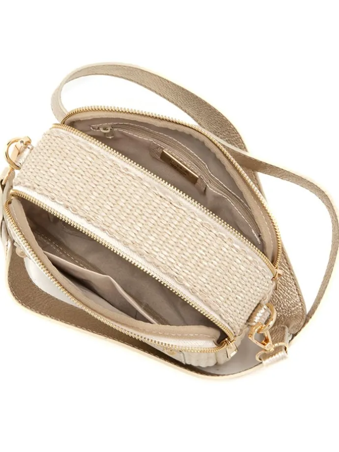 Leren schoudertas "Ilaria" beige - (B)20 x (H)17 x (D)8 cm