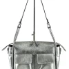 Leren schoudertas "Linas" zilverkleurig - (B)37 x (H)25 x (D)12 cm