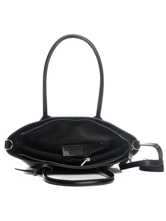Leren schoudertas "Mallero" zwart - (B)32 x (H)30 x (D)12 cm