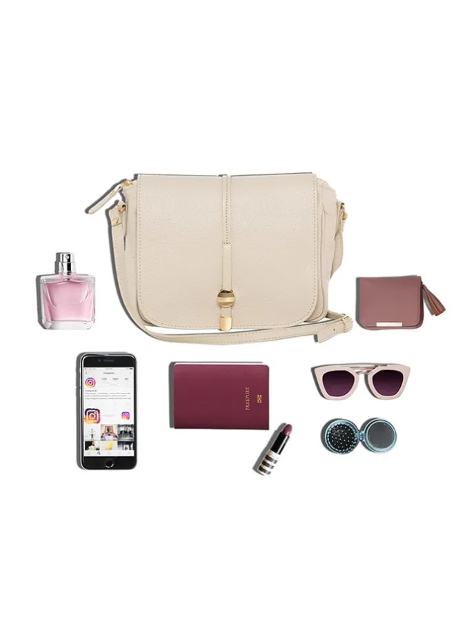Leren schoudertas "Monte Avella" crème - (B)25 x (H)23 x (D)7 cm