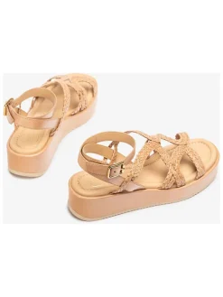 Leren sleehaksandalen beige