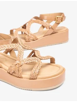 Leren sleehaksandalen beige
