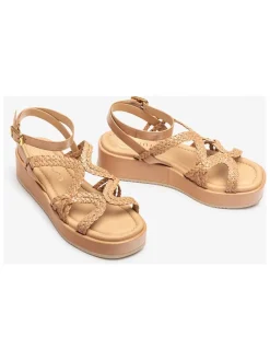 Leren sleehaksandalen beige