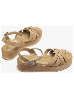 Leren sleehaksandalen beige
