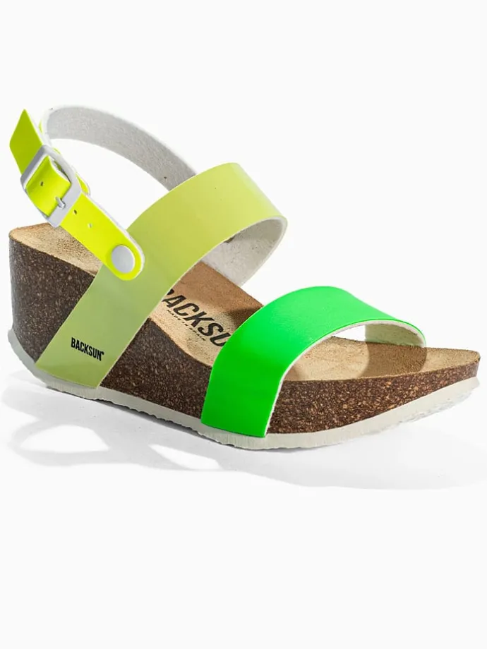 Leren sleehaksandalen "Cali" groen/geel