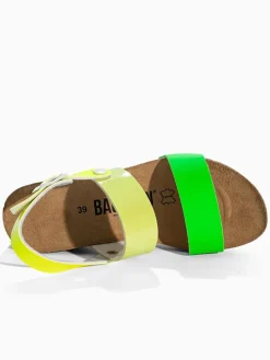 Leren sleehaksandalen "Cali" groen/geel