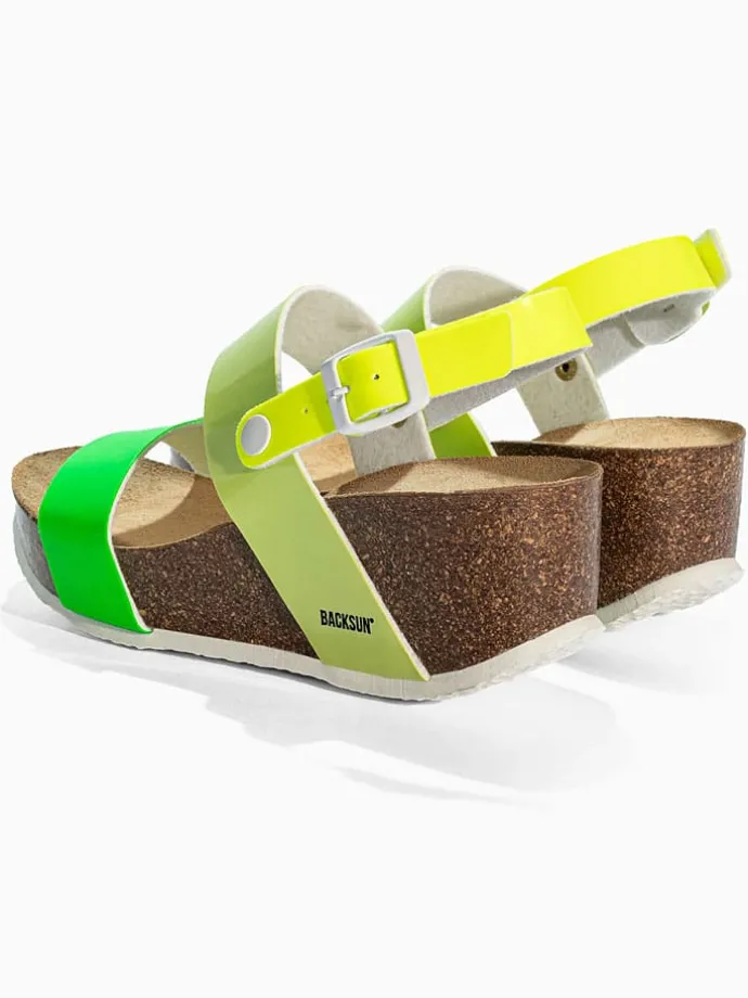 Leren sleehaksandalen "Cali" groen/geel