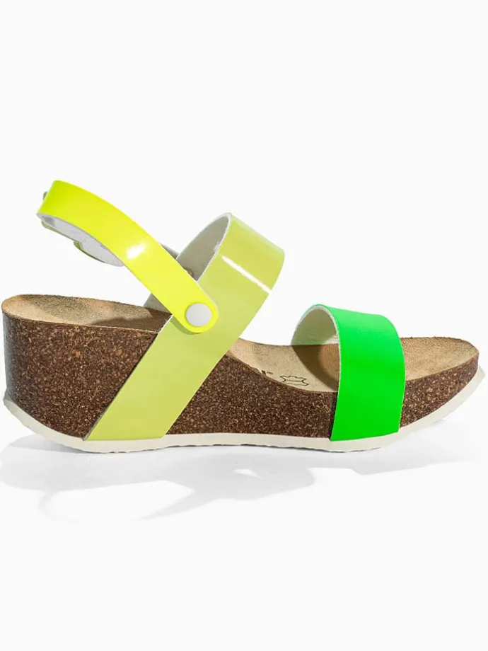 Leren sleehaksandalen "Cali" groen/geel