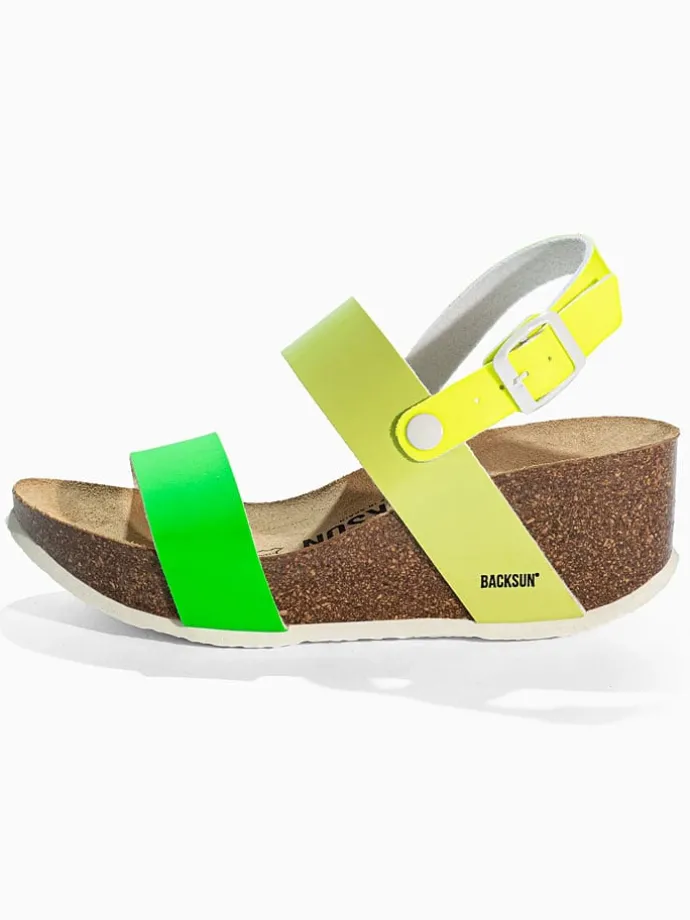 Leren sleehaksandalen "Cali" groen/geel