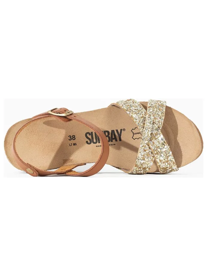 Leren sleehaksandalen camel/goudkleurig
