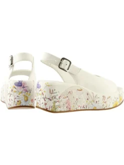 Leren sleehaksandalen crème