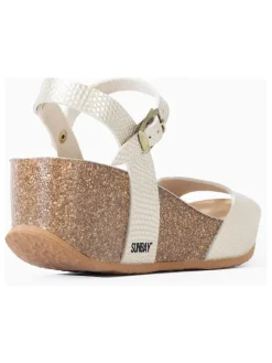 Leren sleehaksandalen goudkleurig
