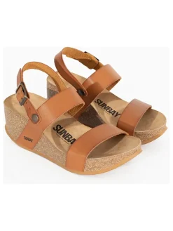 Leren sleehaksandalen "Hibiscus" lichtbruin