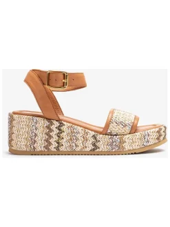 Leren sleehaksandalen lichtbruin