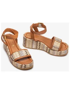 Leren sleehaksandalen lichtbruin