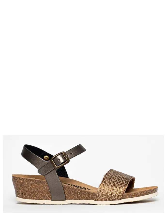 Leren sleehaksandalen "Rita" grijs/goudkleurig