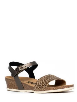 Leren sleehaksandalen "Rita" grijs/goudkleurig