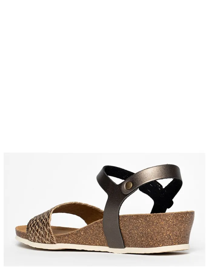 Leren sleehaksandalen "Rita" grijs/goudkleurig