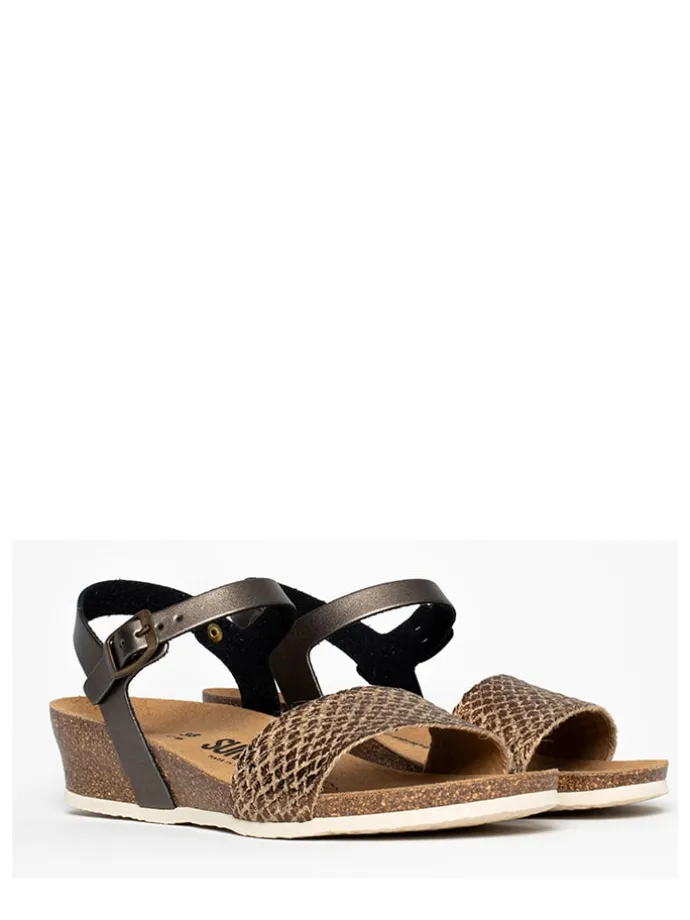 Leren sleehaksandalen "Rita" grijs/goudkleurig