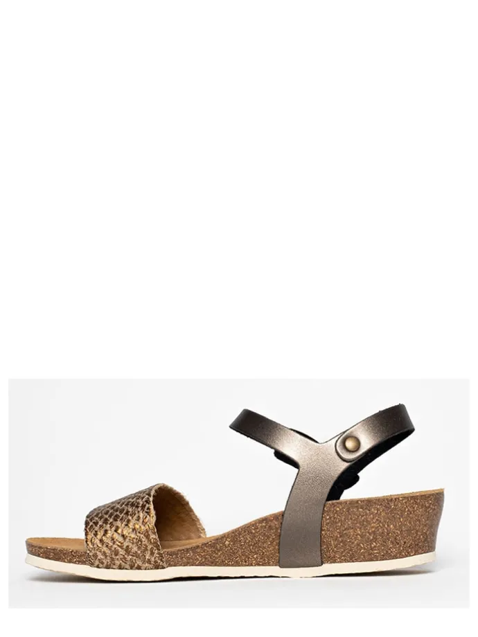 Leren sleehaksandalen "Rita" grijs/goudkleurig