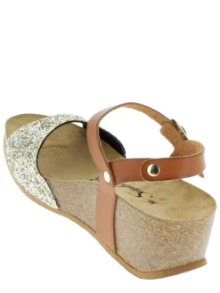 Leren sleehaksandalen "Yucca" lichtbruin/goudkleurig