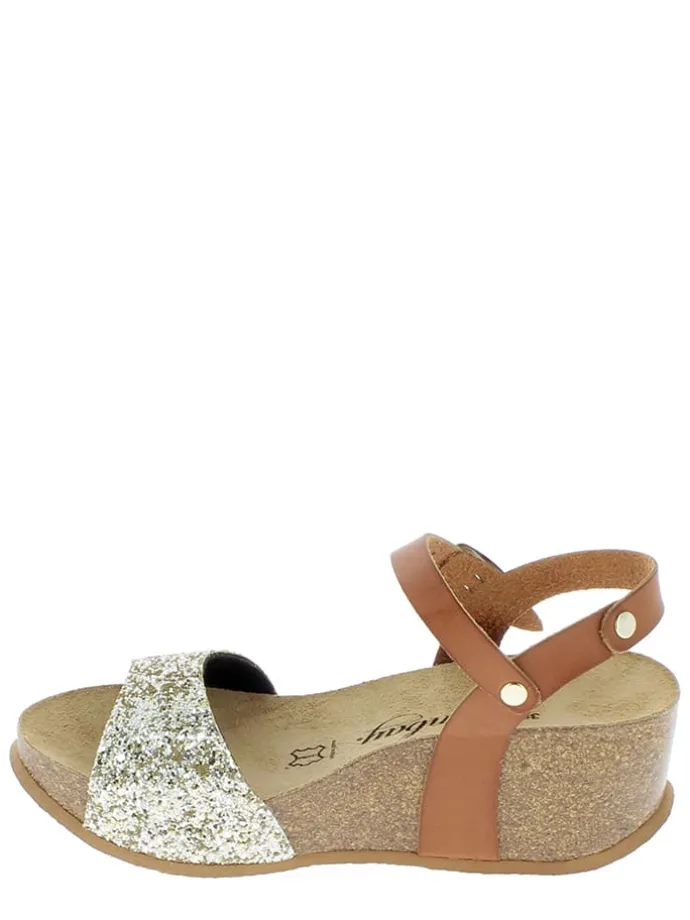 Leren sleehaksandalen "Yucca" lichtbruin/goudkleurig