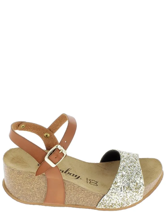Leren sleehaksandalen "Yucca" lichtbruin/goudkleurig