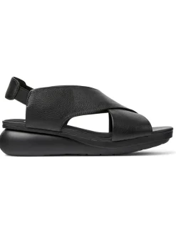 Leren sleehaksandalen zwart
