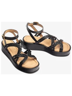 Leren sleehaksandalen zwart