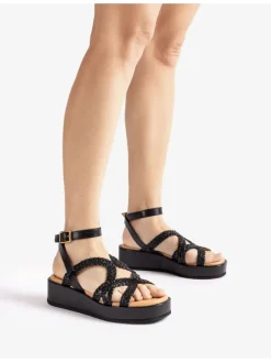 Leren sleehaksandalen zwart