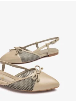 Leren slingballerina's beige