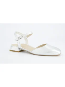 Leren slingballerina's zilverkleurig