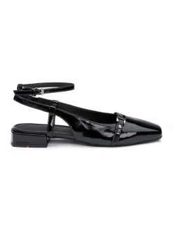 Leren slingballerina's zwart