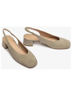 Leren slingpumps beige